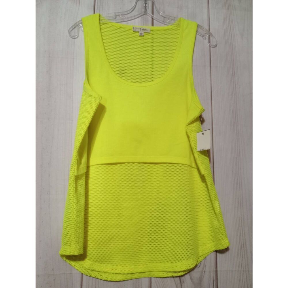 Jessica Simpson Shirt Ladies Large Neon Yellow‎ Mesh Tank